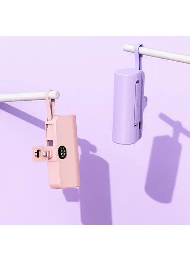 5000mAh Mini Portable Charger Power Bank Battery Pack with Type-C Plug &amp; Lightning Cable HY-0808 - Pink