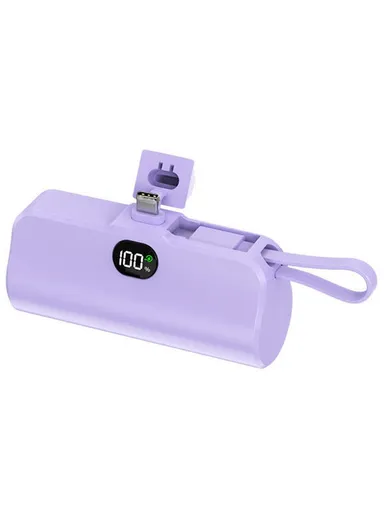 5000mAh Mini Portable Charger Power Bank Battery Pack with Type-C Plug &amp; Lightning Cable HY-0808 - Purple