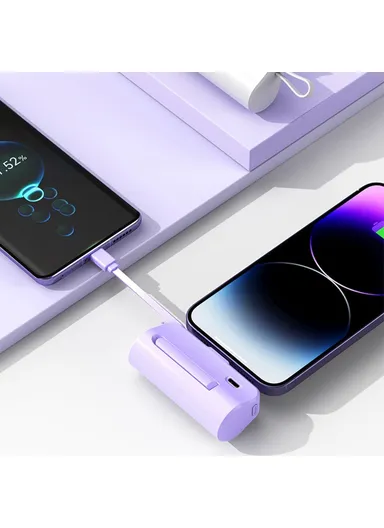 5000mAh Mini Portable Charger Power Bank Battery Pack with Type-C Plug &amp; Lightning Cable HY-0808 - Purple