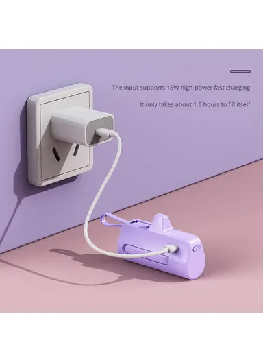 5000mAh Mini Portable Charger Power Bank Battery Pack with Type-C Plug &amp; Lightning Cable HY-0808 - Purple