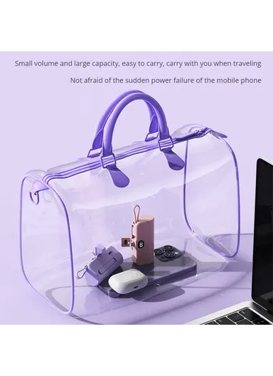 5000mAh Mini Portable Charger Power Bank Battery Pack with Type-C Plug &amp; Lightning Cable HY-0808 - Purple