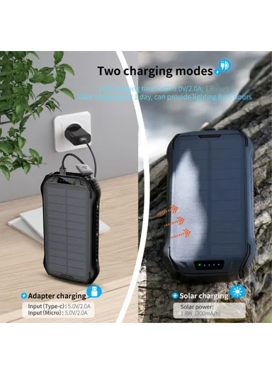 20000mAh Waterproof Dual USB + Type-C Output Solar Power Bank, 18-LED Camping Light Phone Charger External Battery i26W - Orange