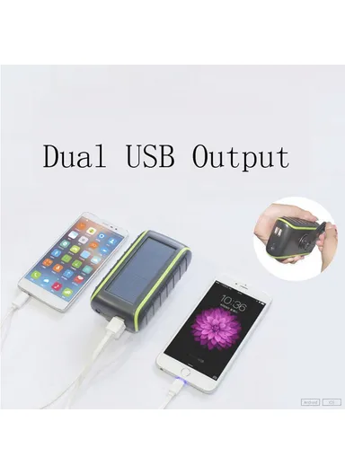 8000mAh Solar Dual USB Power Bank Phone Charger Outdoor, Emergency Solar &amp; Hand Crank Power Bank Battery 073 
