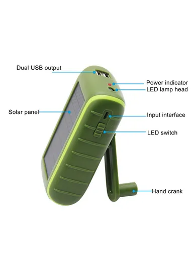 6000mAh Solar Dual USB Power Bank Phone Charger Outdoor, Emergency Solar &amp; Hand Crank Power Bank Battery 073 