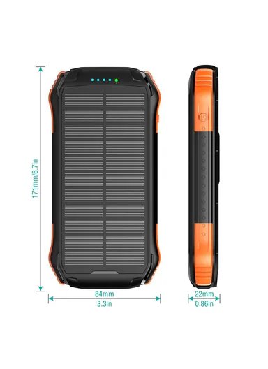16000mAh 18W-10W Portable Solar Wireless Fast Charger &amp; Wire Charging, Waterproof &amp; Shockproof Solar Power Bank F16W (L17.1 x  W8.4 x H2.2)cm - Orange