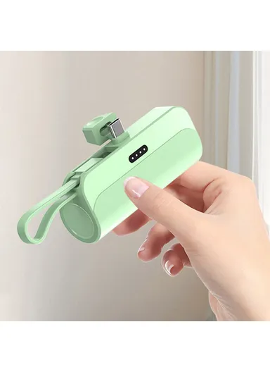 3300mAh Mini Portable Capsule Type-C Plug Charger Power Bank Phone Battery Pack with Built-in Lightning Cable HY - Green