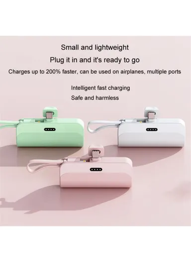 3300mAh Mini Portable Capsule Type-C Plug Charger Power Bank Phone Battery Pack with Built-in Lightning Cable HY - Green