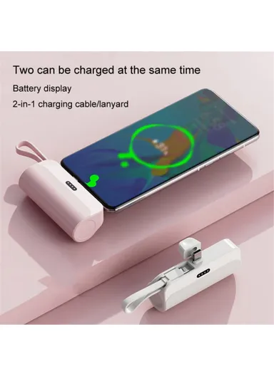 3300mAh Mini Portable Capsule Type-C Plug Charger Power Bank Phone Battery Pack with Built-in Lightning Cable HY - Green