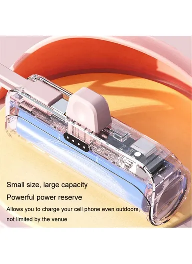 3300mAh Mini Portable Capsule Type-C Plug Charger Power Bank Phone Battery Pack with Built-in Lightning Cable HY - Green