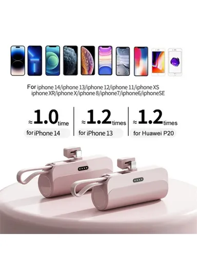 3300mAh Mini Portable Capsule Type-C Plug Charger Power Bank Phone Battery Pack with Built-in Lightning Cable HY - Green
