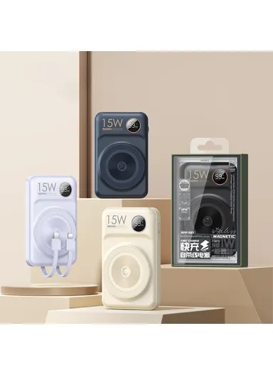 10000mAh 20W+22.5W Portable Cabled &amp; Magnetic Wireless Fast Charging Power Bank Phone Charger RPP-572- Black