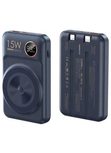 10000mAh 20W+22.5W Portable Cabled &amp; Magnetic Wireless Fast Charging Power Bank Phone Charger RPP-572 - Blue