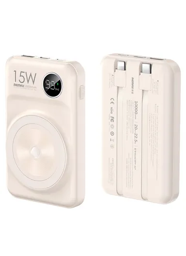 10000mAh 20W+22.5W Portable Cabled &amp; Magnetic Wireless Fast Charging Power Bank Phone Charger RPP-572 - White