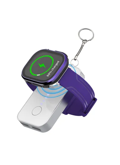 1200mAh Portable Charger Mini Magnetic Wireless Smart Watch &amp; Phone Power Bank with Keychain - Silver