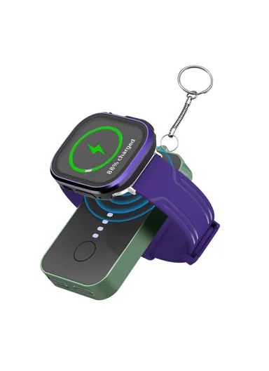1200mAh Portable Charger Mini Magnetic Wireless Smart Watch &amp; Phone Power Bank with Keychain - Green