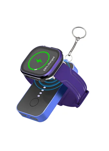 1200mAh Portable Charger Mini Magnetic Wireless Smart Watch &amp; Phone Power Bank with Keychain - Blue