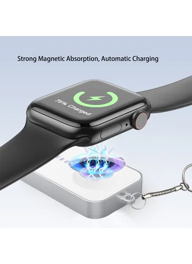 1200mAh Portable Charger Mini Magnetic Wireless Smart Watch &amp; Phone Power Bank with Keychain - Blue