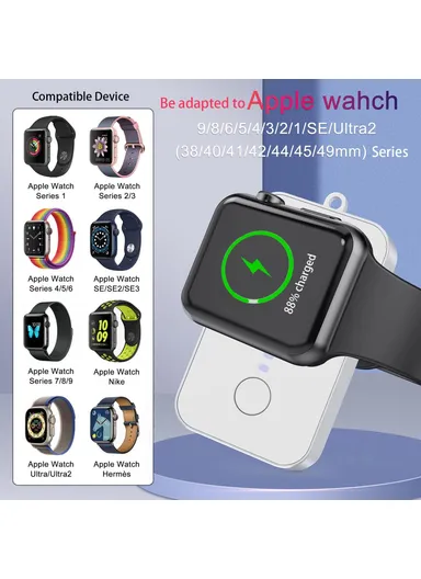 1200mAh Portable Charger Mini Magnetic Wireless Smart Watch &amp; Phone Power Bank with Keychain - Blue