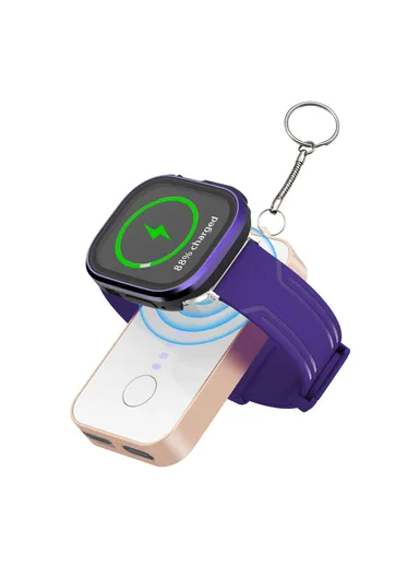 1200mAh Portable Charger Mini Magnetic Wireless Smart Watch &amp; Phone Power Bank with Keychain - Gold