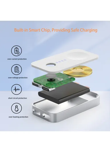 1200mAh Portable Charger Mini Magnetic Wireless Smart Watch &amp; Phone Power Bank with Keychain - Gold