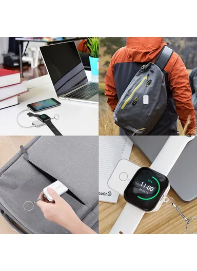 1200mAh Portable Charger Mini Magnetic Wireless Smart Watch &amp; Phone Power Bank with Keychain - Gold