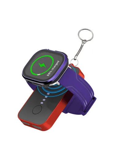 1200mAh Portable Charger Mini Magnetic Wireless Smart Watch &amp; Phone Power Bank with Keychain - Red