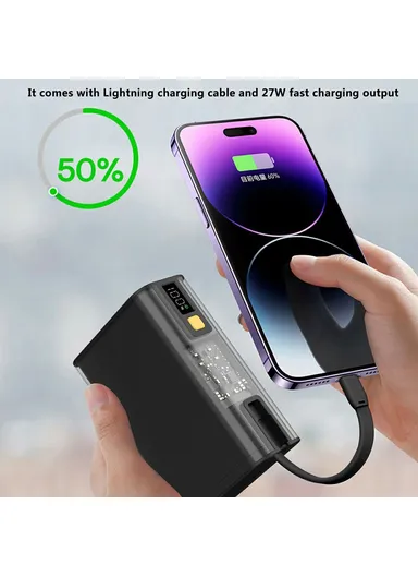 20000mAh 65W Power Bank Phone Charger External Battery with Built-In Type-C Cable E45