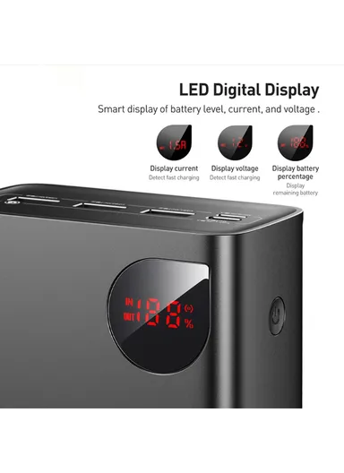 40000mAh 22.5W Portable Charger External Battery Pack, Digital Display Fast Charging Power Bank PPADM40 - Black