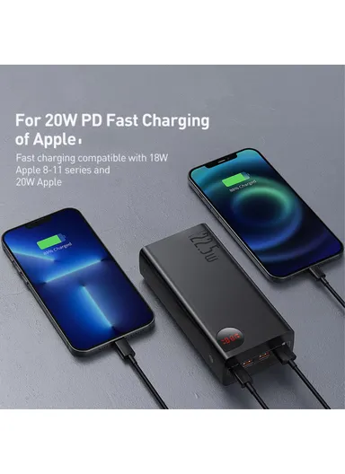 40000mAh 22.5W Portable Charger External Battery Pack, Digital Display Fast Charging Power Bank PPADM40 - Black