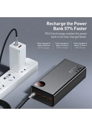 40000mAh 22.5W Portable Charger External Battery Pack, Digital Display Fast Charging Power Bank PPADM40 - Black