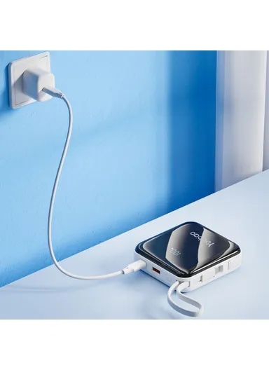 10000mAh Portable Phone Charger Power Bank, External Battery Pack with Built-in Cables LK10 - Blue