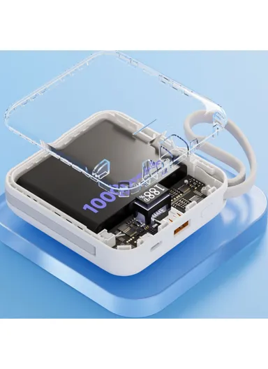 10000mAh Portable Phone Charger Power Bank, External Battery Pack with Built-in Cables LK10 - Blue