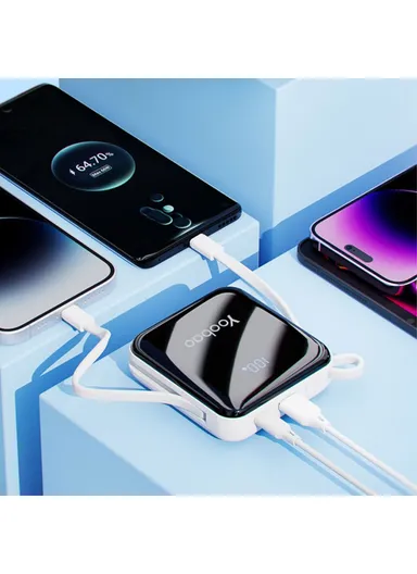 10000mAh Portable Phone Charger Power Bank, External Battery Pack with Built-in Cables LK10 - Black