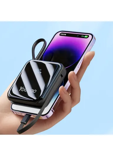 10000mAh Portable Phone Charger Power Bank, External Battery Pack with Built-in Cables LK10 - Black