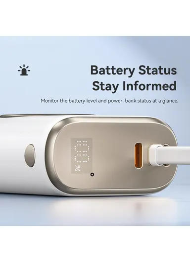 10000mAh Power Bank with Built-in Type-C Cable, Smart Watch Wireless Charger - White