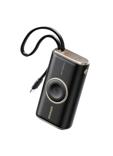 10000mAh Power Bank with Built-in Type-C Cable, Smart Watch Wireless Charger - Black