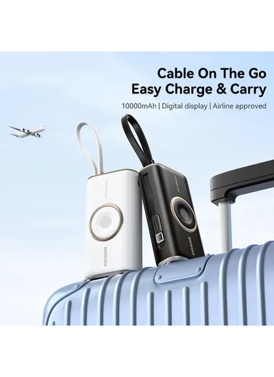 10000mAh Power Bank with Built-in Type-C Cable, Smart Watch Wireless Charger - Black