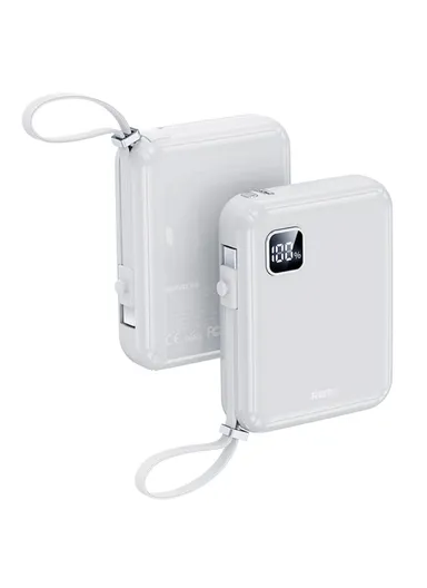 10000mAh 20W+22.5W Portable Power Bank with Built-in Type-C &amp; Lightning Cables, Fast Charging Power Bank Phone Charger RPP-579 - White