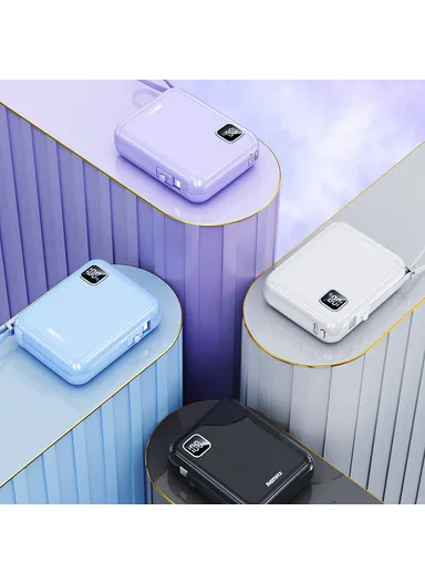 10000mAh 20W+22.5W Portable Power Bank with Built-in Type-C &amp; Lightning Cables, Fast Charging Power Bank Phone Charger RPP-579 - White