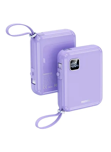 10000mAh 20W+22.5W Portable Power Bank with Built-in Type-C &amp; Lightning Cables, Fast Charging Power Bank Phone Charger RPP-579 - Purple