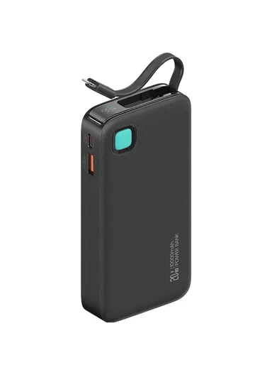 10000mAh 20W Portable LED Display Charger Power Bank, Fast Charging with Built-in Lightning Cable CD225 - Black