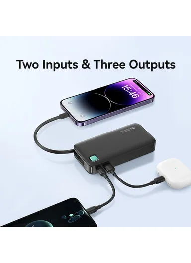 10000mAh 20W Portable LED Display Charger Power Bank, Fast Charging with Built-in Lightning Cable CD225 - Black