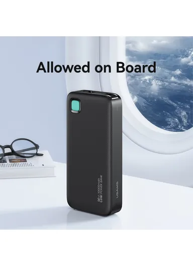 10000mAh 20W Portable LED Display Charger Power Bank, Fast Charging with Built-in Lightning Cable CD225 - Black