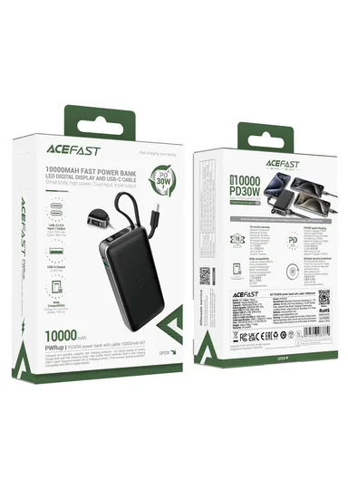 10000mAh 30W Fast Charging Power Bank Battery with Built-in Type-C Cable M7-10000 