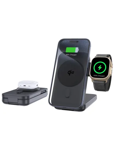 10000mAh 15W Magnetic Multifunctional Round Panel Power Bank Wireless Charger MP05 - Black