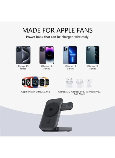 10000mAh 15W Magnetic Multifunctional Round Panel Power Bank Wireless Charger MP05 - Black