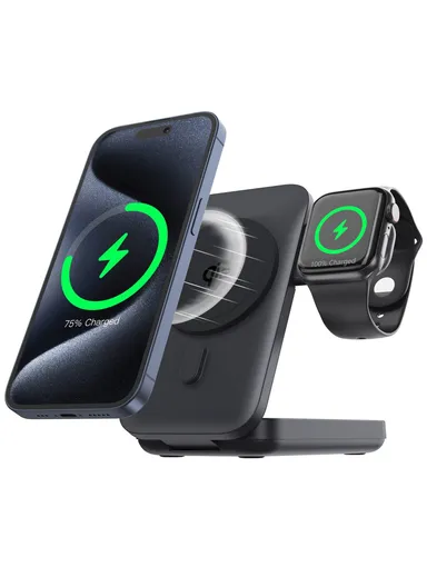 10000mAh 15W Magnetic Multifunctional Round Panel Power Bank Wireless Charger MP05 - Black