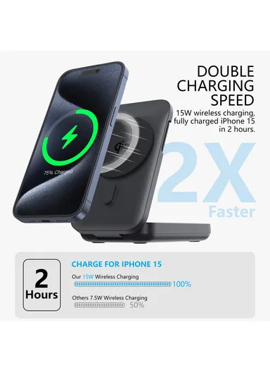 10000mAh 15W Magnetic Multifunctional Round Panel Power Bank Wireless Charger MP05 - Black