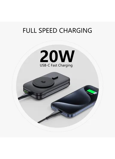 10000mAh 15W Magnetic Multifunctional Round Panel Power Bank Wireless Charger MP05 - Black