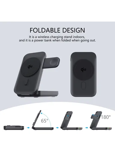 10000mAh 15W Magnetic Multifunctional Round Panel Power Bank Wireless Charger MP05 - Black